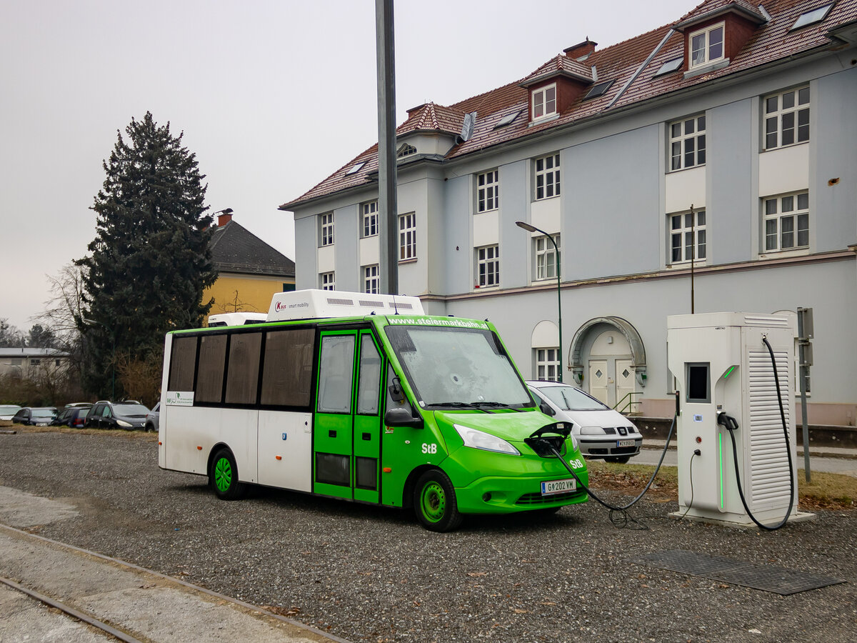 Weiz. Ein Kutsenits Solar City, steht hier während dem Ladevorgang in Weiz.