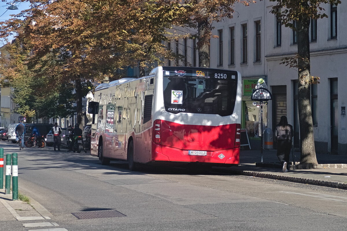 Wien: Mercedes-Benz Citaro 2. Generation der Wiener Linien (Bus 8250, W-3800LO) als Linie 59A an der Haltestelle Bahnhof Meidling. Aufgenommen 23.9.2022.