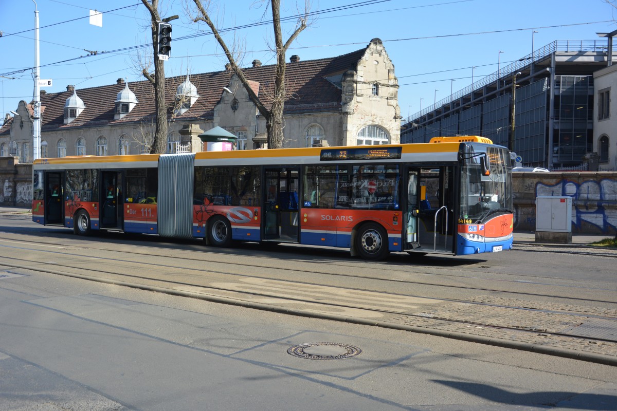 Zu sehen ist der 111. Solaris für Leipzig (L-NV 4149). Aufgenommen am 13.03.2014 Leipzig Hauptbahnhof.