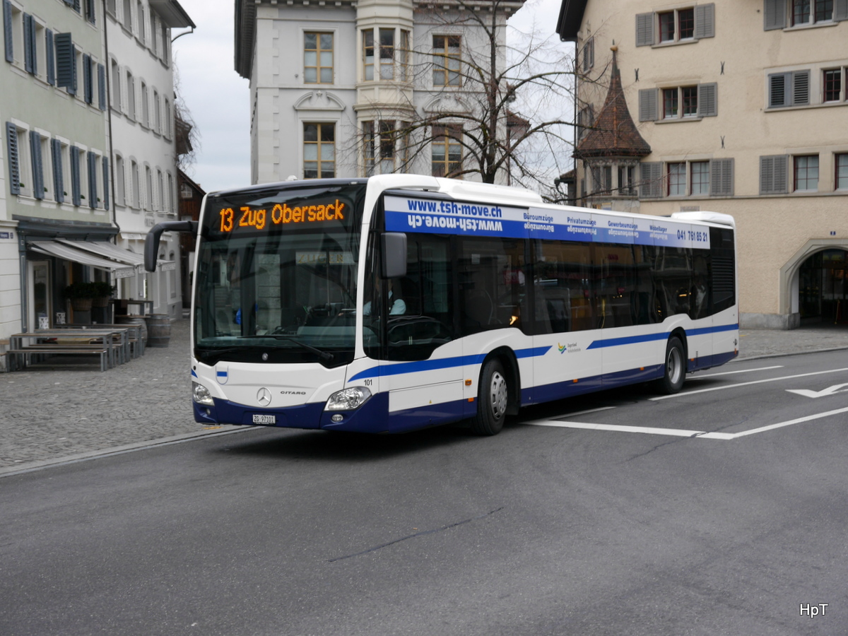 Zugerland - Mercedes Citaro Nr.101   ZG 97101 unterwegs auf der Linie 13 in Zug am 03.02.2018