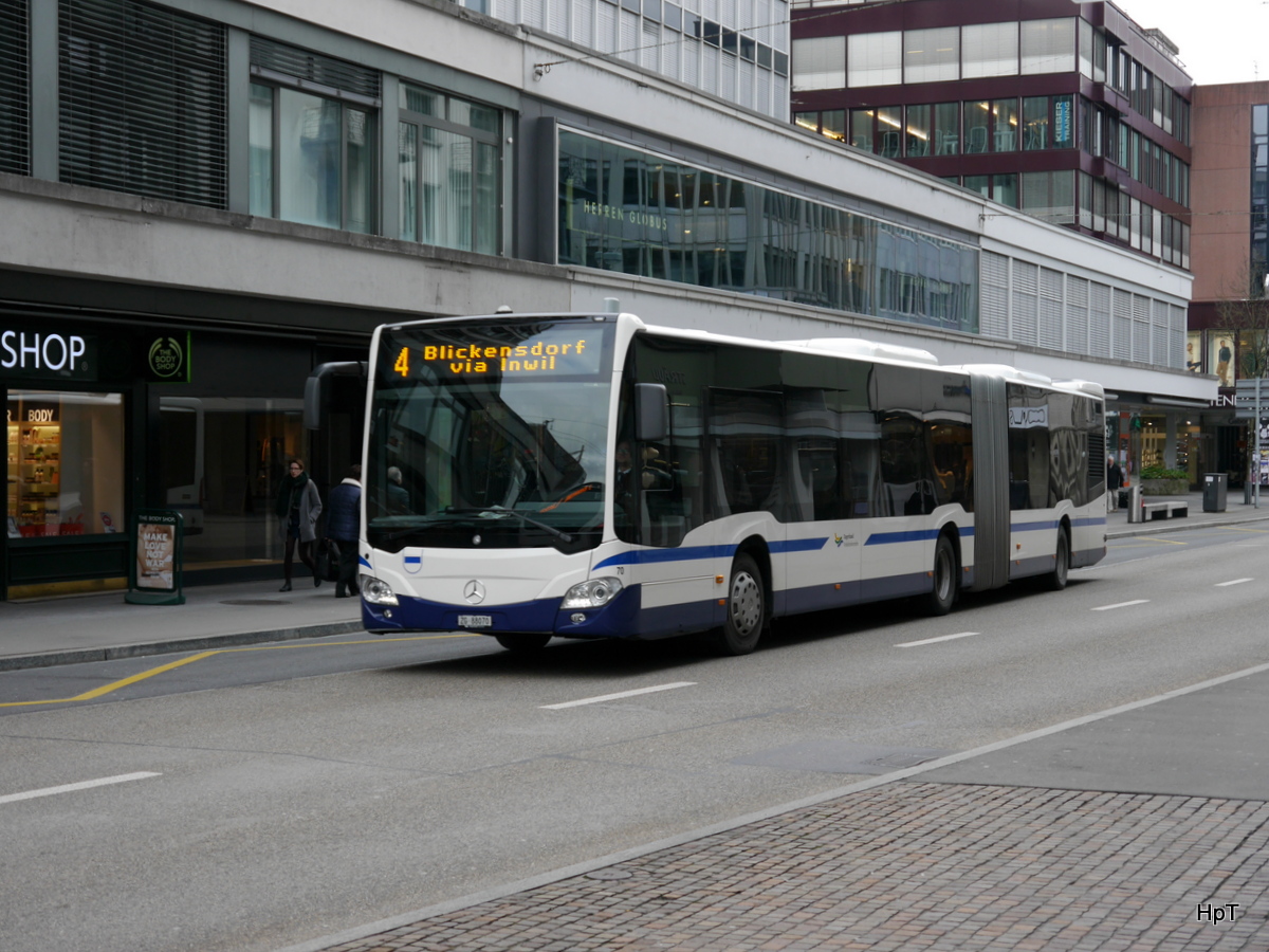 Zugerland - Mercedes Citaro Nr.70   ZG 88070 unterwegs auf der Linie 4 in Zug am 03.02.2018