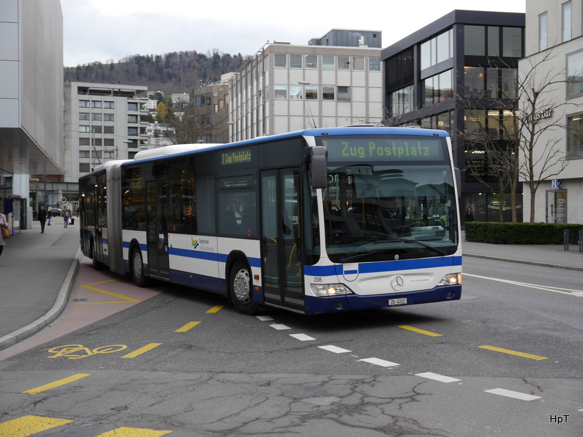 ZVB - Mercedes Citaro  Nr.208  ZG  4313 unterwegs auf der Linie 7 in der Stadt Zug am 01.12.2015