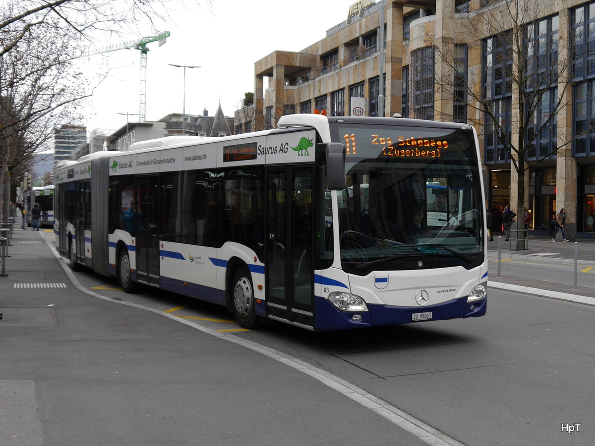 ZVB - Mercedes Citaro  Nr.63  ZG  88063 unterwegs auf der Linie 11 in der Stadt Zug am 01.12.2015