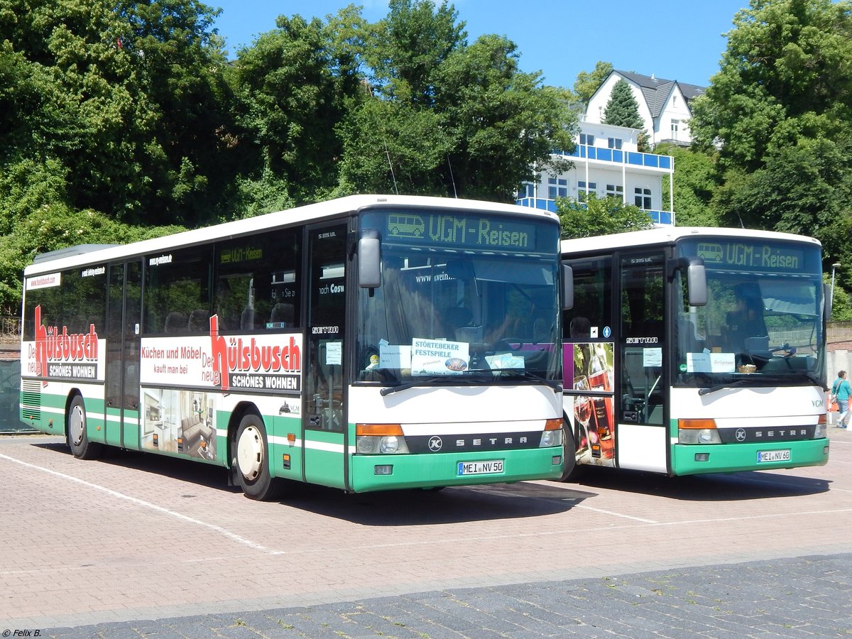 Zwei Setra 315 UL der Verkehrsgesellschaft Meißen aus Deutschland im Stadthafen Sassnitz am 18.06.2016
