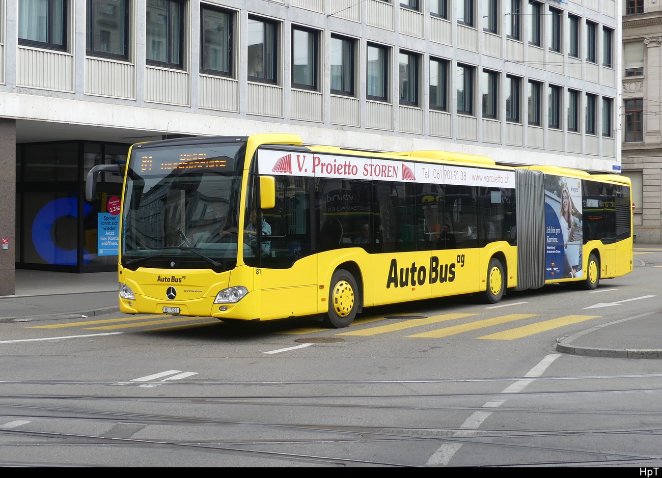 AAGL - Mercedes Citaro  Nr.81 unterwegs in der Stadt Basel am 19.03.2023