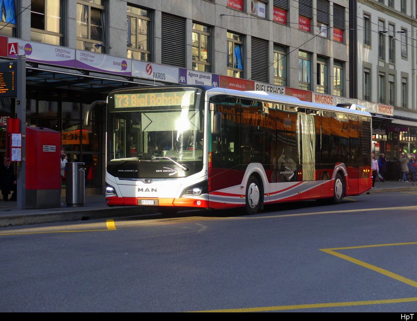 asm Seeland - MAN Lion`s City Hybrid Nr.71  BE 872371 unterwegs auf der Linie 73 in der Stadt Biel am 06.02.2024