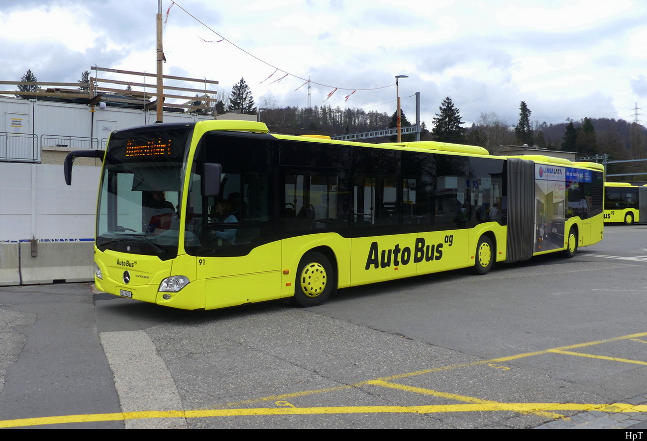 Auto Bus AG Liestal - Mercedes Citaro Nr.91  BL 7421 bei den Provisorischen Haltestellen beim Bhf. Liestal am 08.04.2023