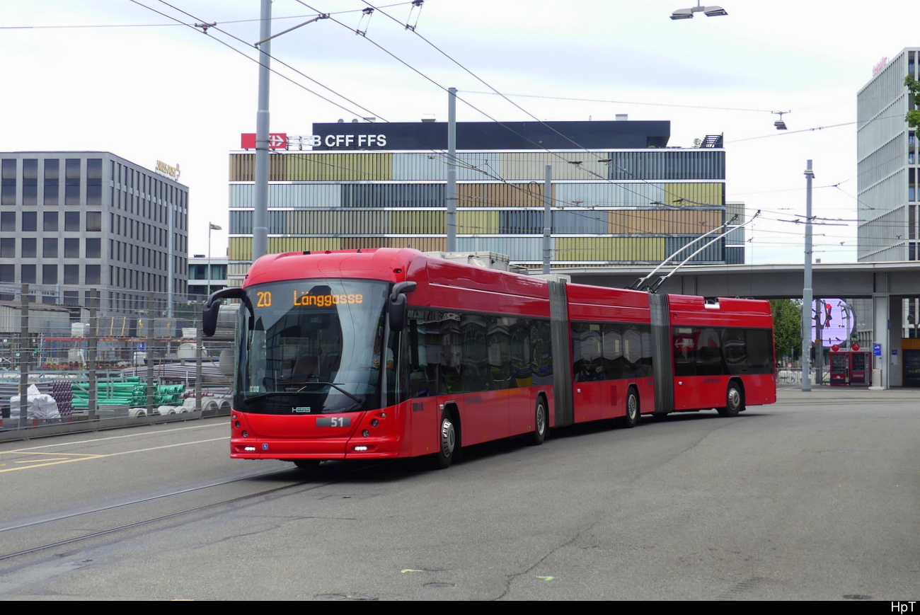 Bern Mobil - Hess Trolleybus Nr.51 bei der Endhaltestelle Bern Wankdorf am 01.07.2023