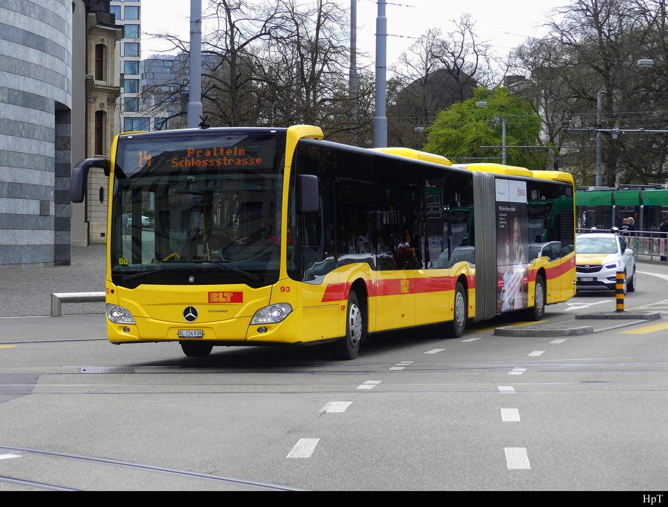 BLT - Mercedes Citaro Nr.93  BL 134938 als Tramersatz der BVB Linie 14 in Basel am 08.04.2023