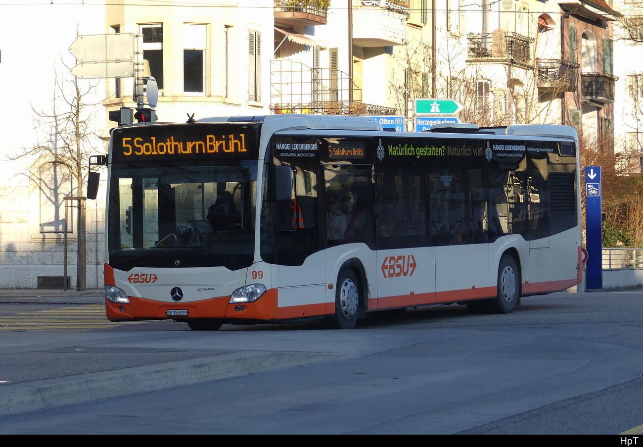 BSU - Mercedes Citaro  Nr.99 unterwegs in Solothurn vor dem Bhf. Bahnhof am 21.01.2024