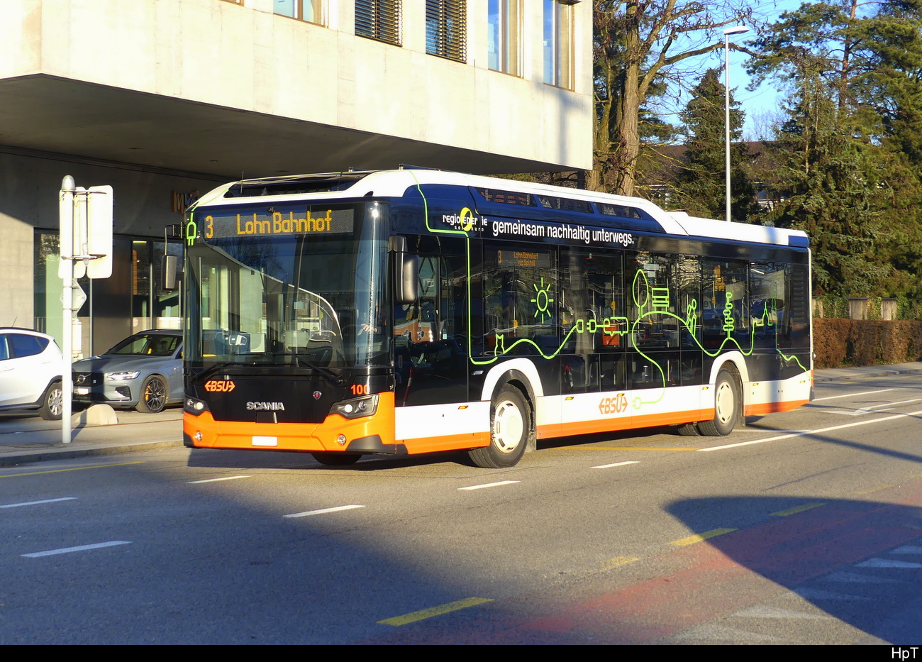 BSU - Scania Citywide Elektro  Nr.100 unterwegs auf der Linie 3 in Solothurn am 21.01.2024