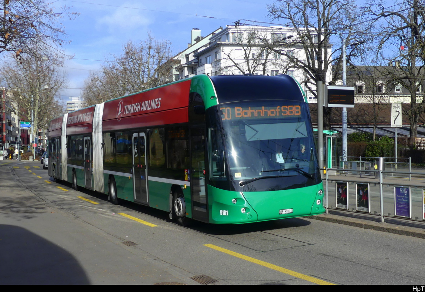BVB - Hess E-Bus  Nr.9101  BS 99801 unterwegs in Basel am 04.02.2024