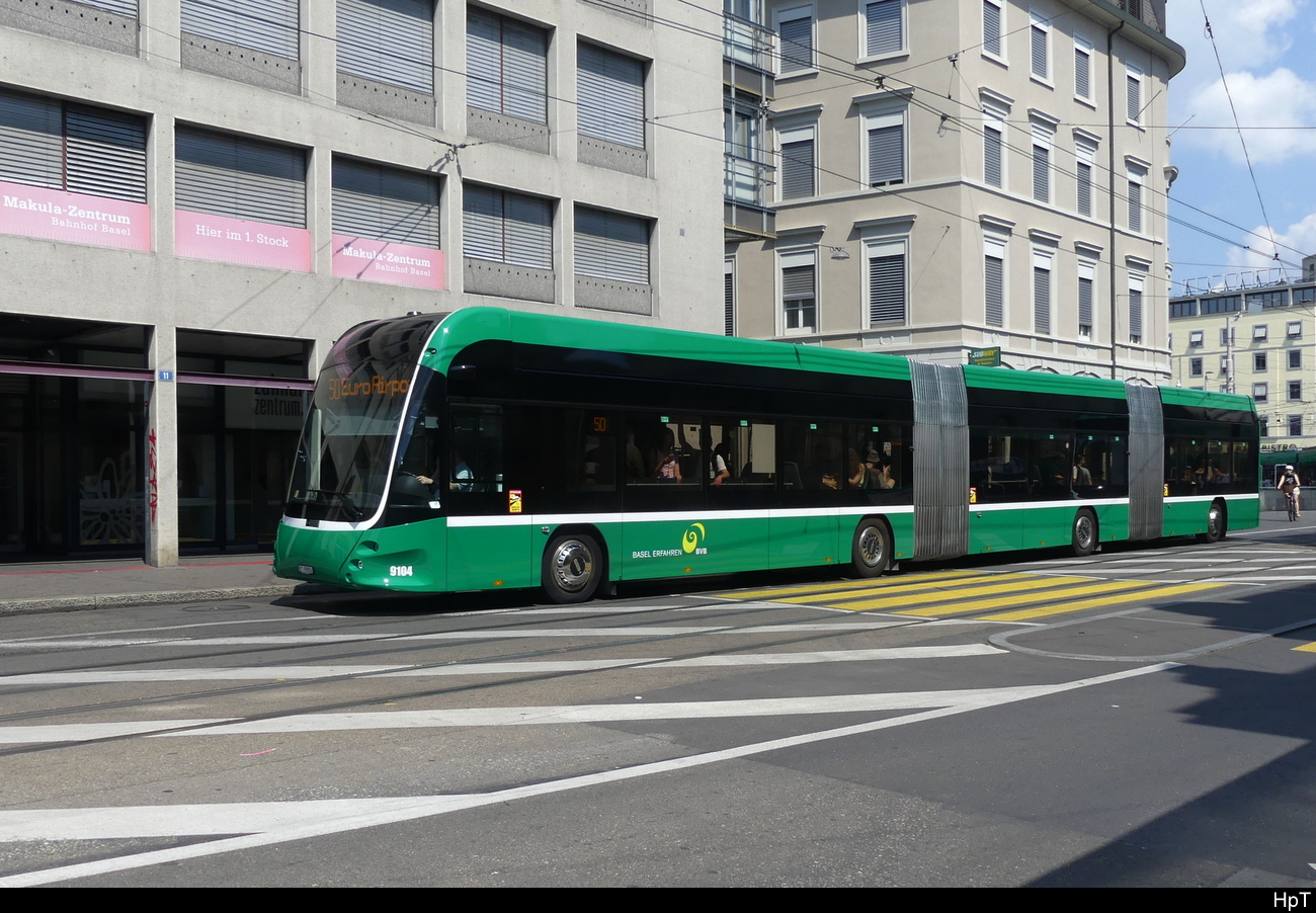 BVB - Hess E-Bus  Nr.9104 unterwegs in Basel am 10.06.2023