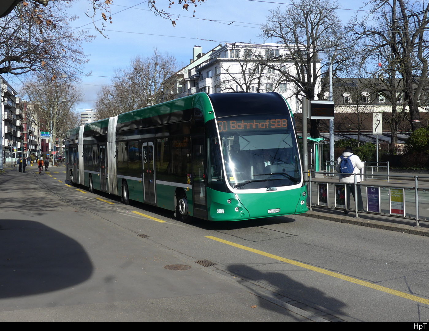 BVB - Hess E-Bus Nr.9104  BS 99804 unterwegs in Basel am 04.02.2024