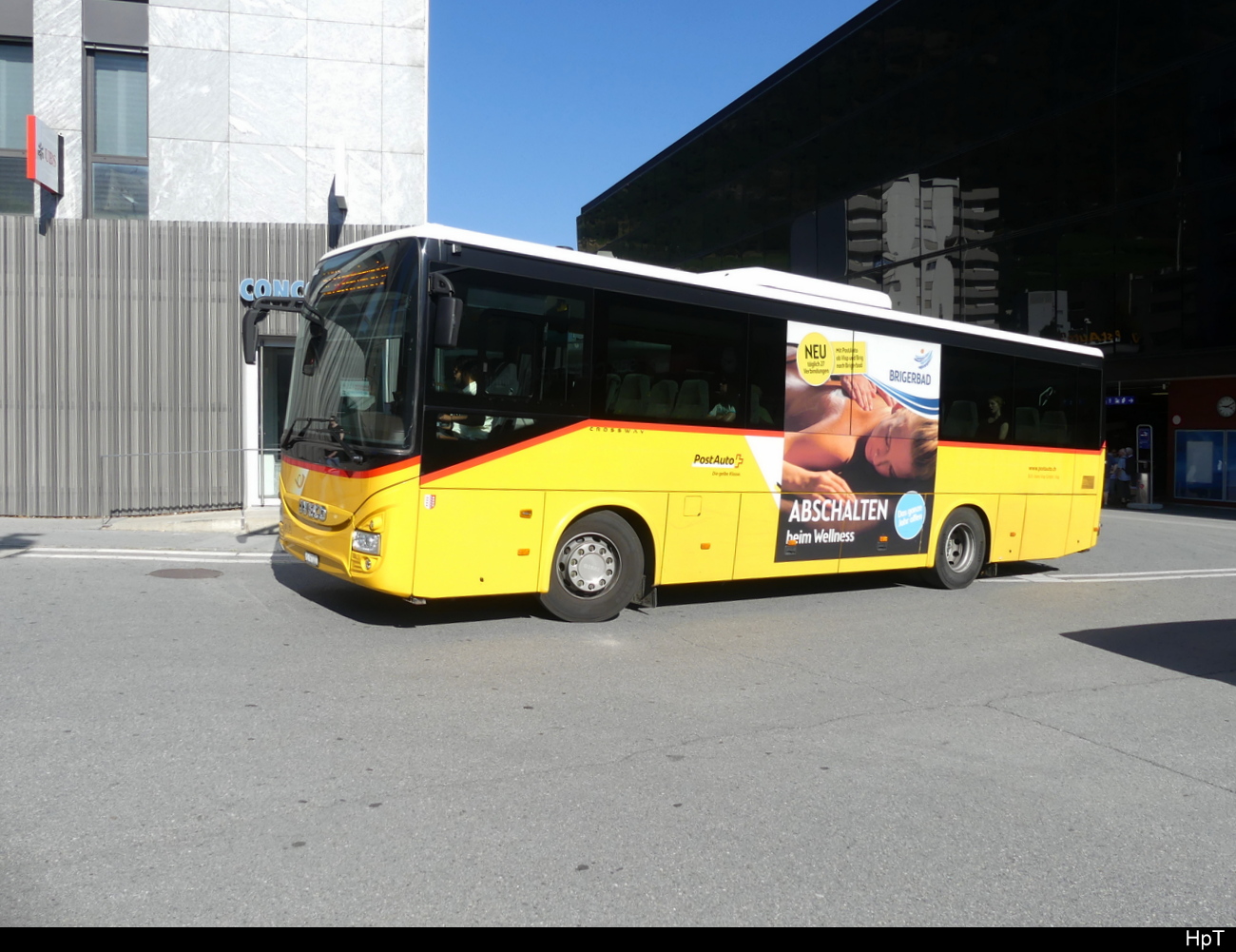 Postauto - Iveco Irisbus Crossway VS 97000 unterwegs in Visp am 25.06.2023