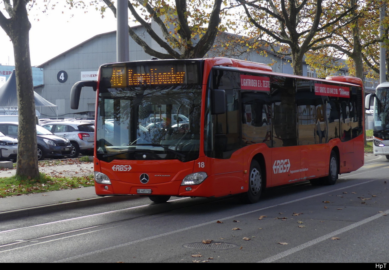 RBS - Mercedes Citaro  Nr.18  BE  465718 unterwegs in der Stadt Bern am 06.11.2022
