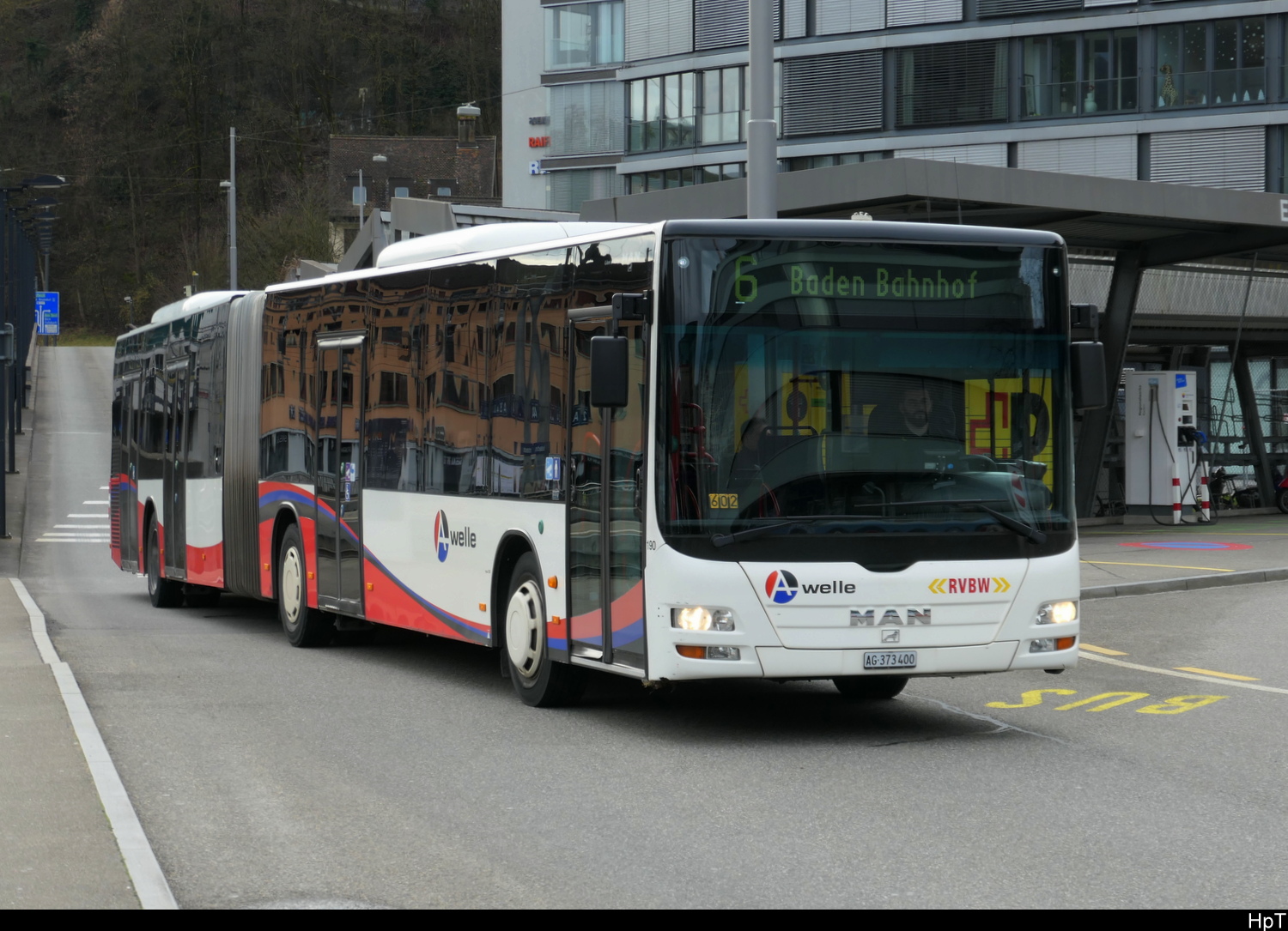 RVBW - MAN Lion`s City  Nr.190  AG 373400 bei der Zufahrt beim Bahnhof Baden am 22.02.2026