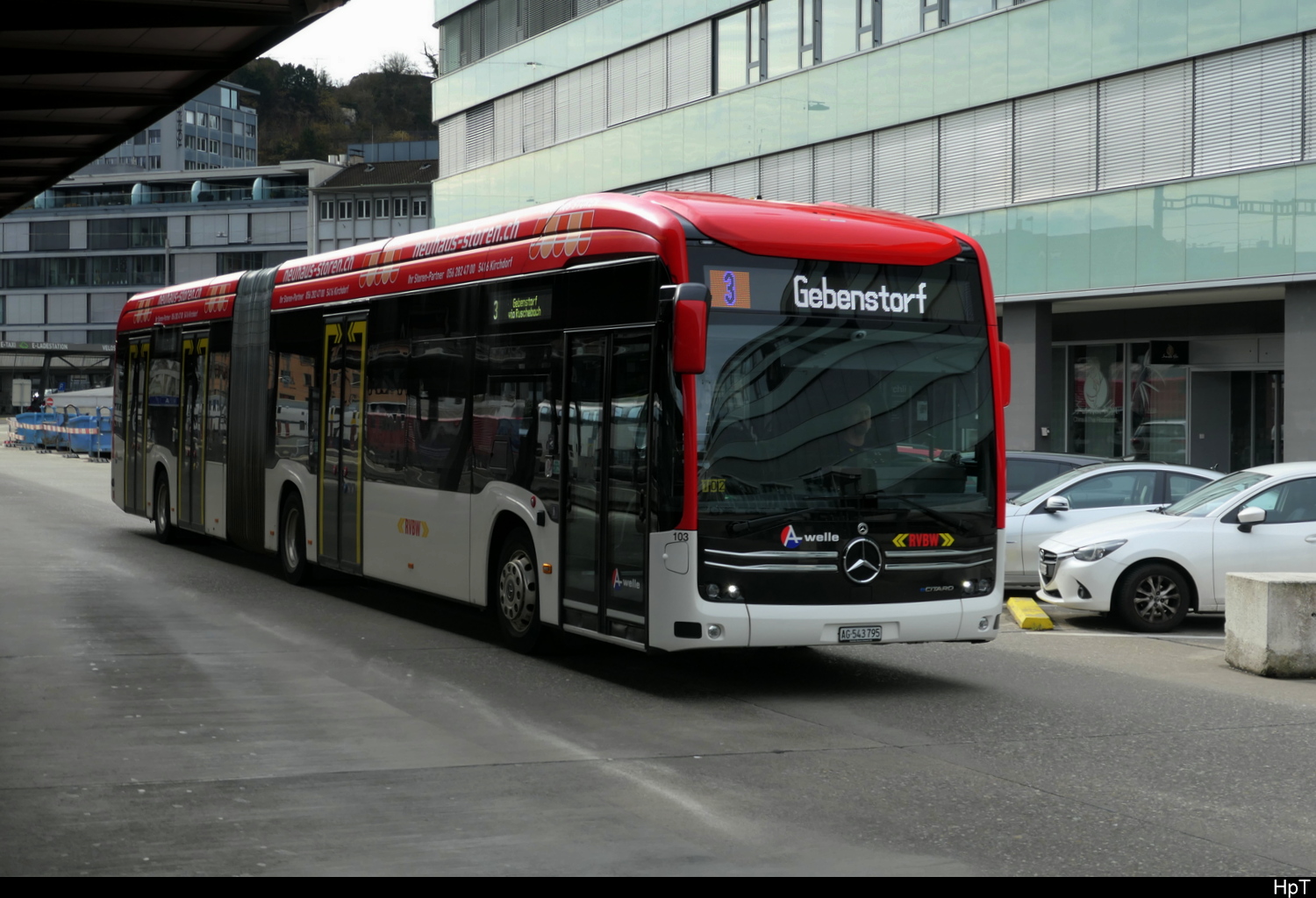 RVBW - Mercedes e Citaro Nr.103  AG 543795 beim Bahnhof Baden am 22.02.2026