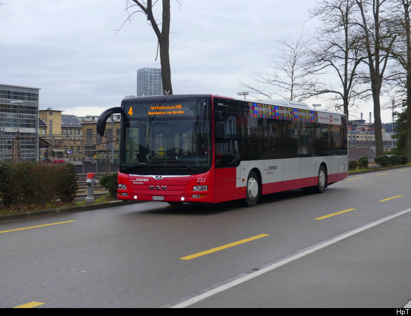 Stadtbus Winterthur - MAN Lion`s City  Nr.232  ZH  725232 unterwegs auf der Linie 4 in Winterthur am 11.02.2024