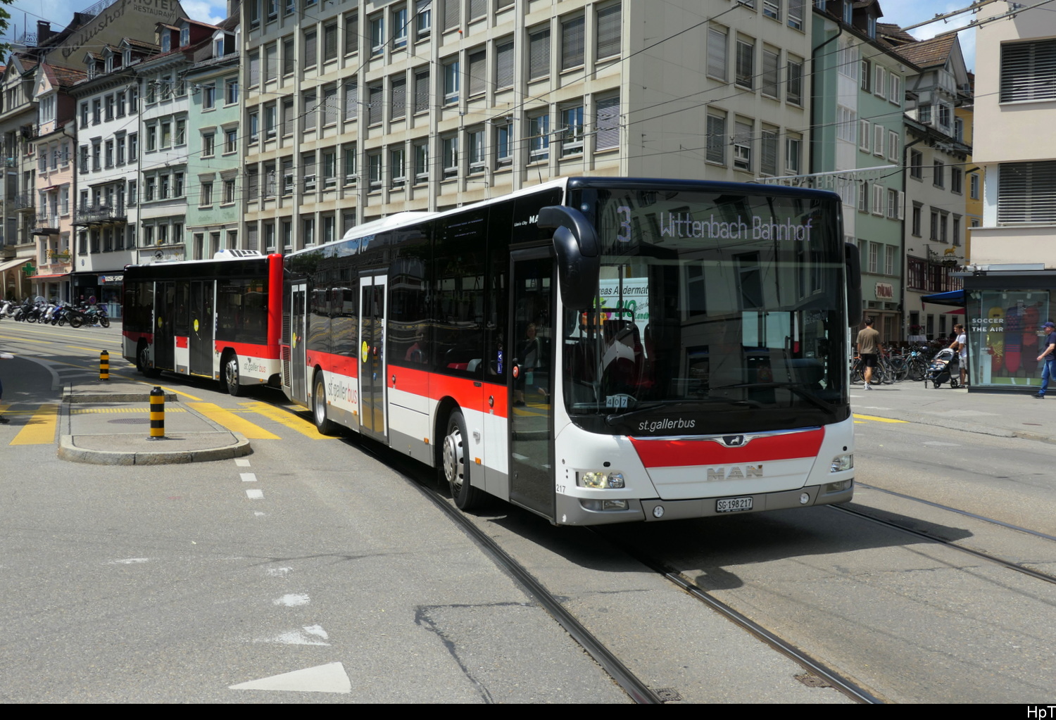 st.gallerbus - MAN Lion`s City  Nr.217 mit Anh�nger unterwegs auf der Linie 3 in der Stadt St. Gallen am 03.07.20206