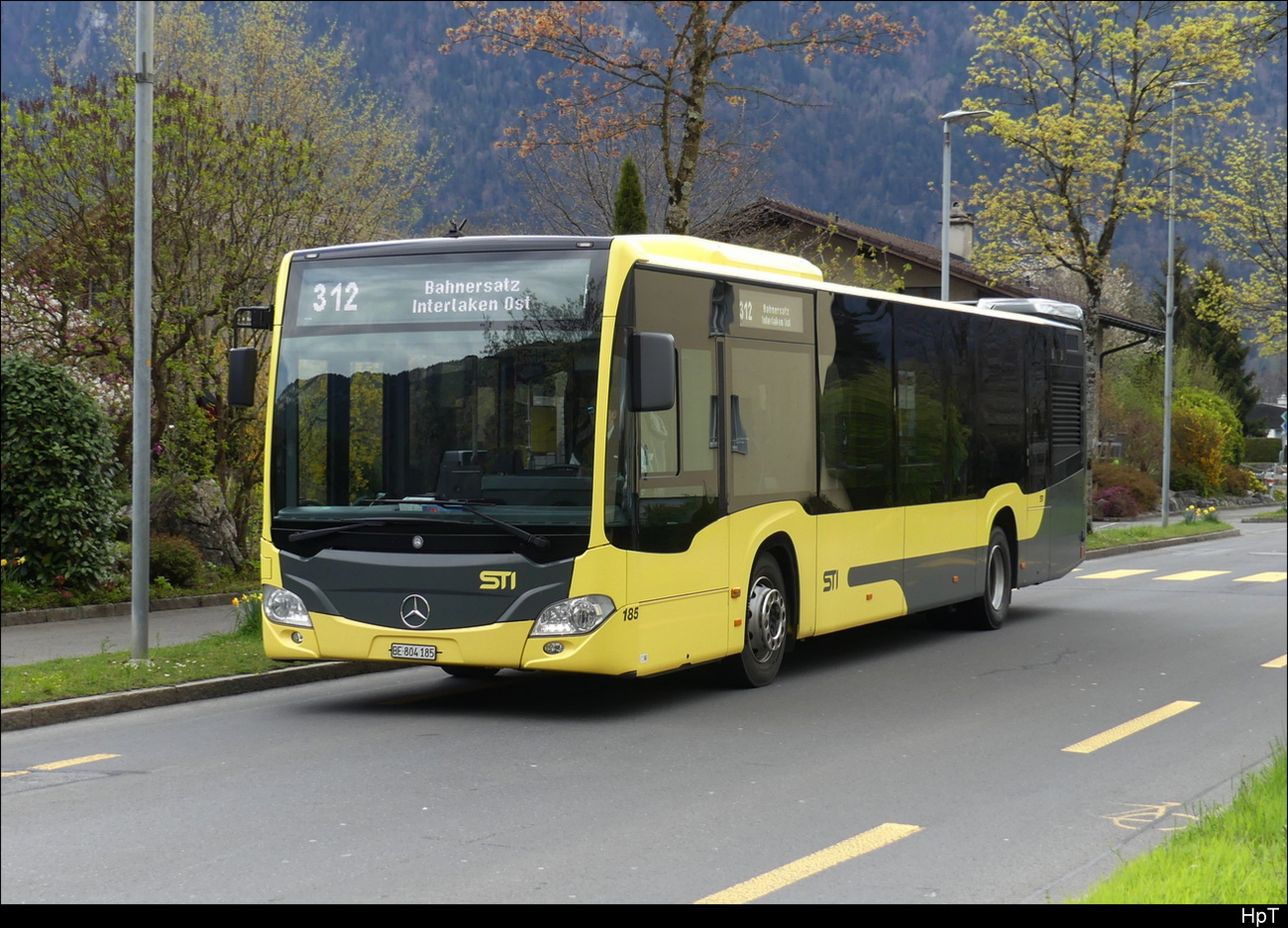 STI - Mercedes Citaro Nr.185 in Interlaken als Bahnersatz für die BOB auf den Linien Interlaken - Grindelwald / Interlaken - Lauterbrunnen am 22.04.2023