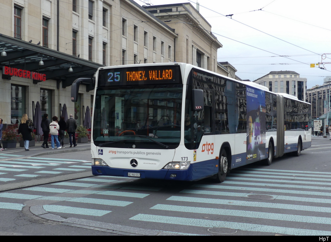 tpg - Mercedes Citaro Nr.173 unterwegs in der Stadt Genf am 16.04.2023