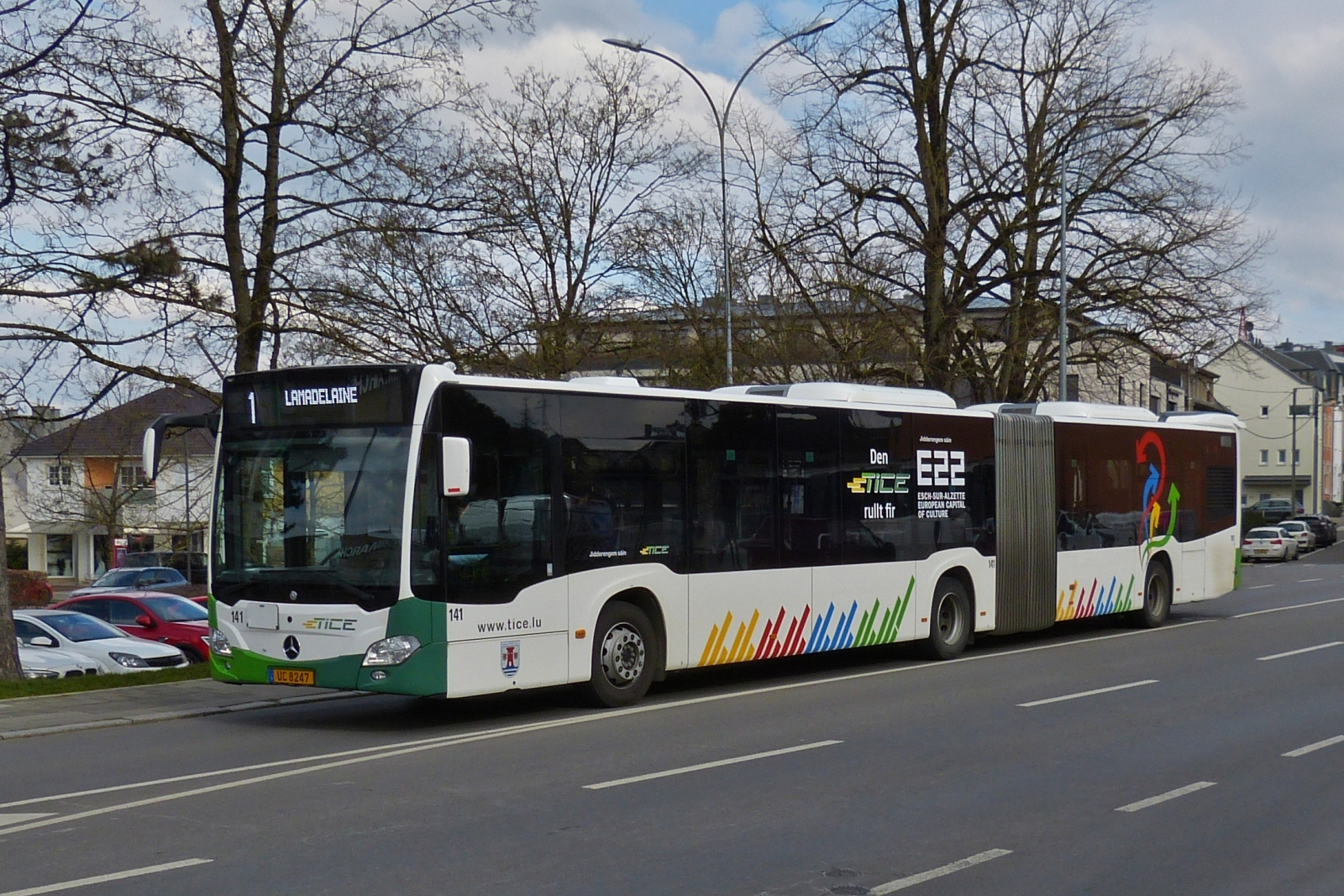 UC 8247, Mercedes Benz Citaro des Tice, unterwegs auf der Linie 1 Esch Alzette – Lamadelaine, aufgenommen in Petange. 02.2023