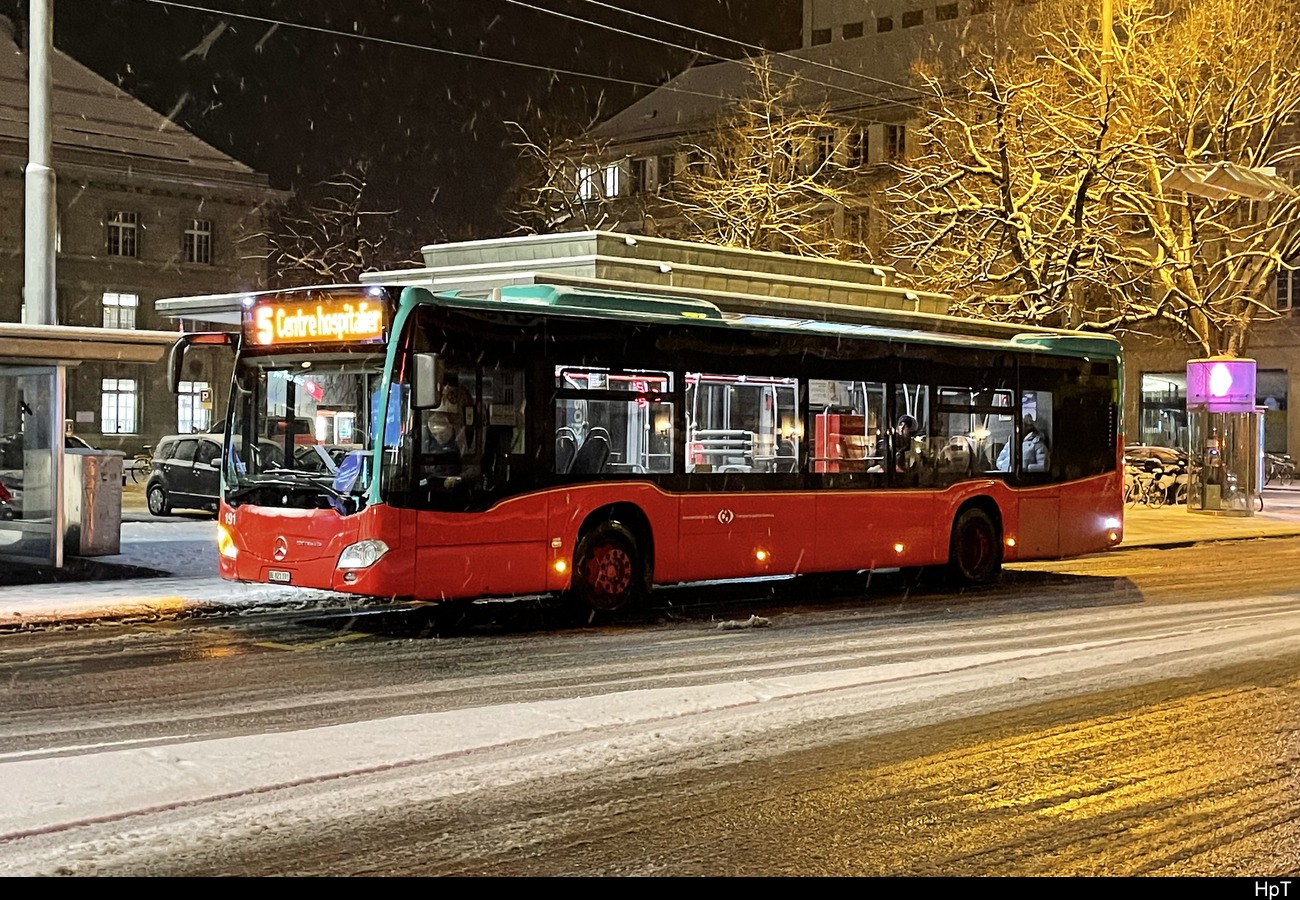VB Biel - Mercedesc Citaro Nr.191 unterwegs bei Schneefall in Biel am 2024.01.09