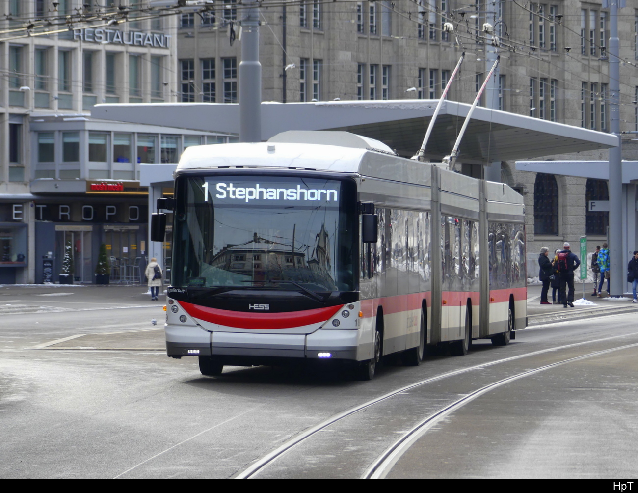 VBSG - Hess Trolleybus Nr.189 unterwegs auf der Linie 1 beim Bhf. St. Gallen am 21.01.2024