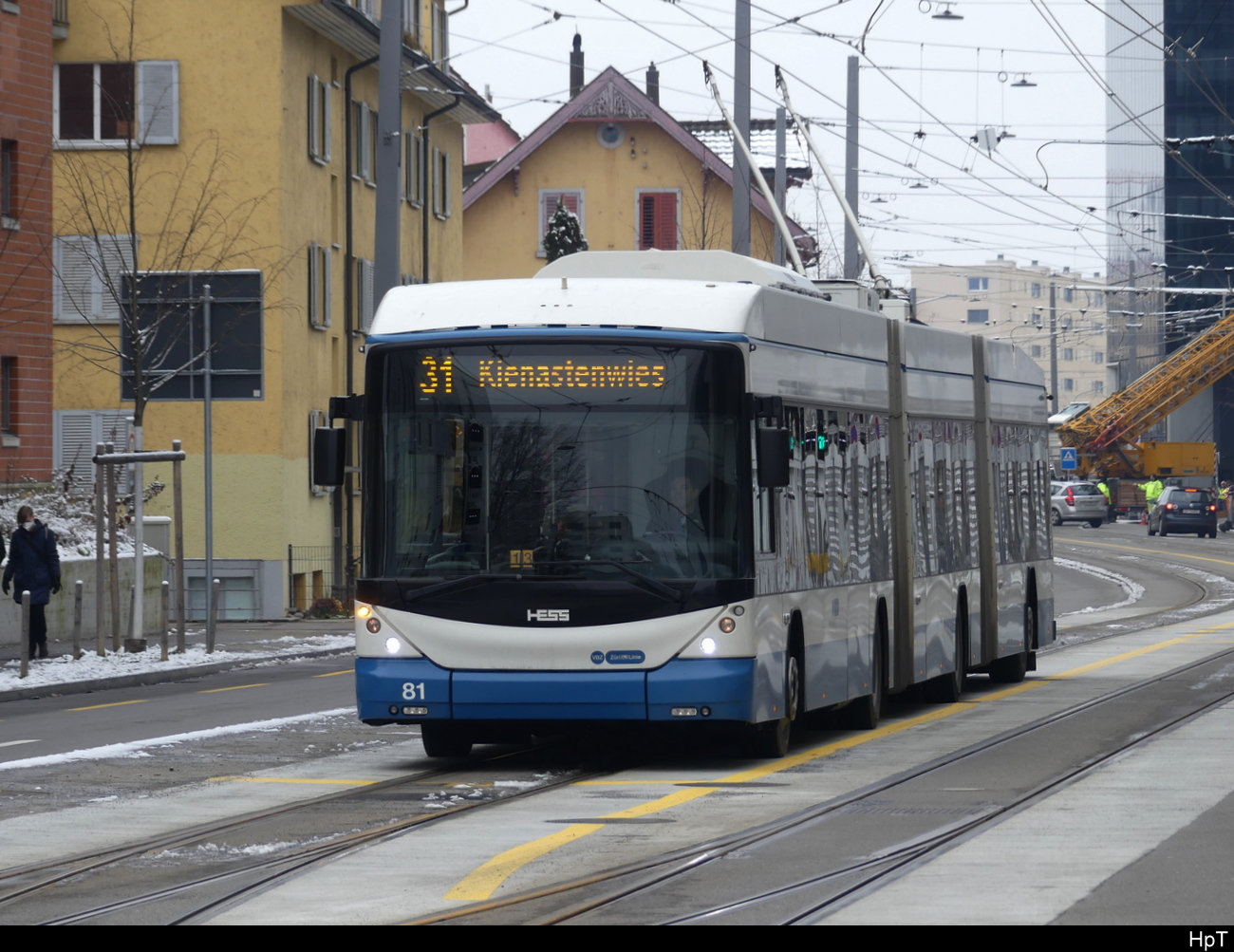 VBZ -Hess Trolleybus Nr.81 in Zürich Altstetten am 17.12.2022