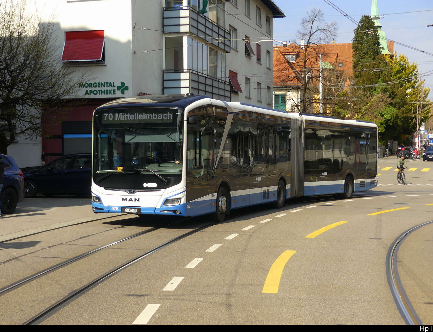 VBZ - MAN Lion`s City E  Nr.478  ZH 965478 unterwegs auf der Linie 70 in der Stadt Zürich am 21.03.2026