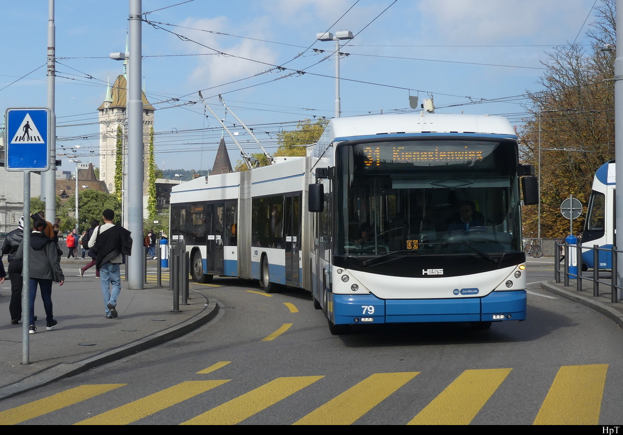 VBZ - Trolleybus Nr.79 unterwegs auf der Linie 31 in der Stadt Zürich am 04.10.2022