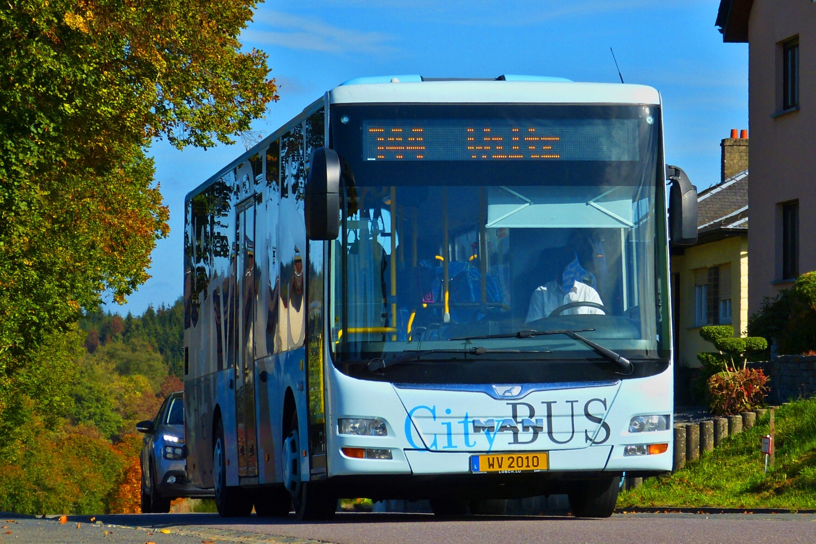 WV 2010, MAN Lion’s City von Voyages Wagner, (gehört jetzt zum Unternehmen Emile Weber) in der Nähe von Wiltz aufgenommen, er fährt auf der Linie 144 Wiltz – Park Hosingen. Früher war der Bus als Citybus in Ettelbrück unterwegs. 10.2022