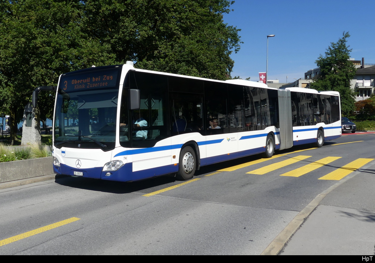 Zugerland - Mercedes Citaro Nr.74  ZG 88074 unterwegs auf der Linie 3 in Zug am 15.07.2023