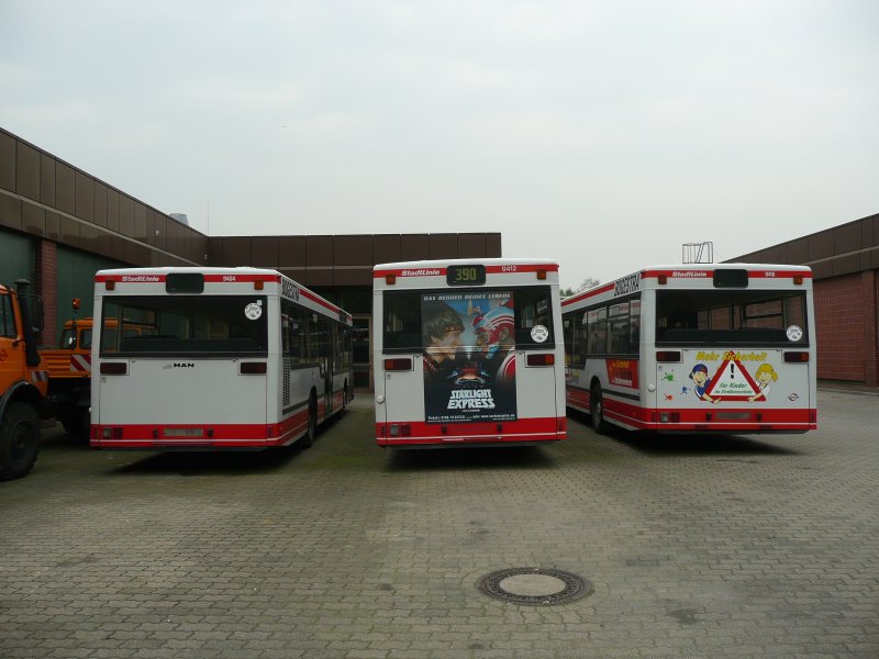 16.04.09,MAN der Bogestra Nr.9404,9412,9416 im Betriebshof Ge-ckendorf.