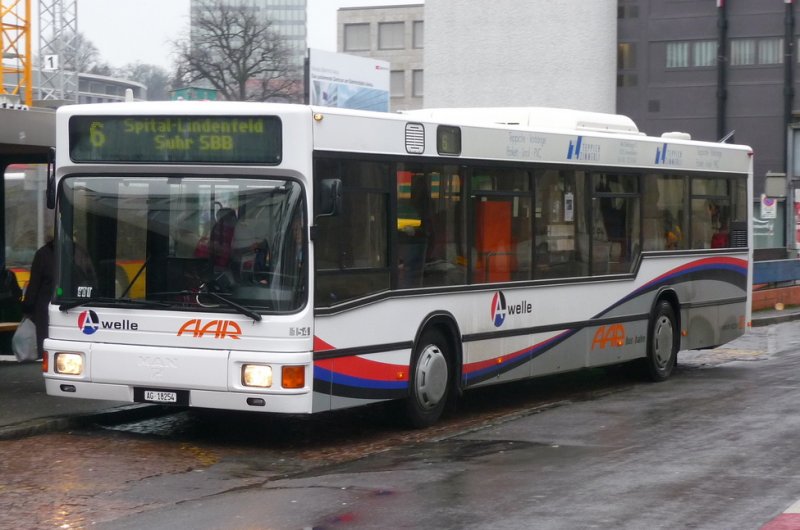 AAR - MAN Bus Nr.154 AG 18854 unterwegs auf der Linie 6 in Aarau am 07.02.2009