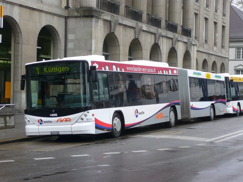 AAR - Scania-Hess Bus Nr.165 AG 441165 unterwegs auf der Linie 1 in Aarau am 07.02.2009