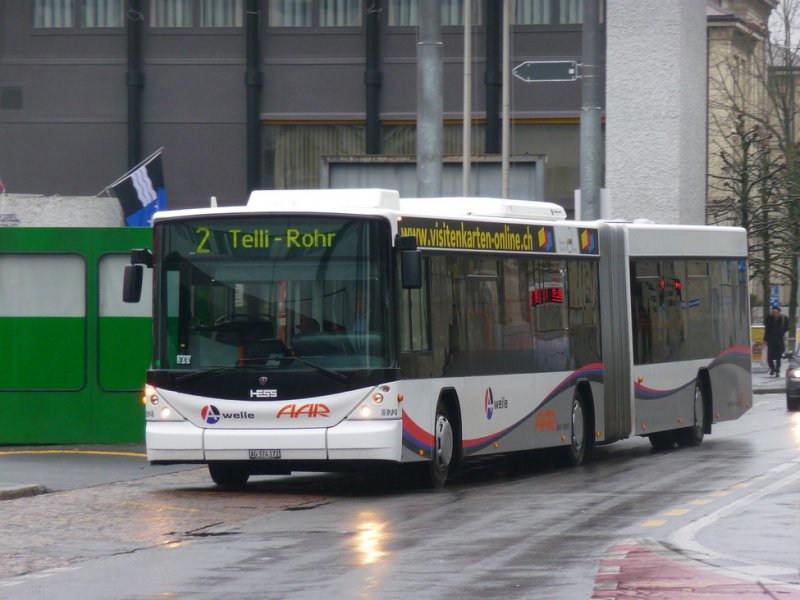 AAR - Scania-Hess Bus Nr.172 AG 374172 unterwegs auf der Linie 2 in Aarau am 07.02.2009