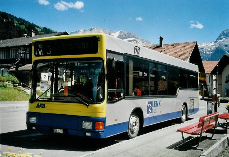 AFA Adelboden (Lenkbus) Nr. 51/BE 539'151 MAN (ex BAM Morges Nr. 5) am 10. Juli 2008 Lenk, Bahnhof