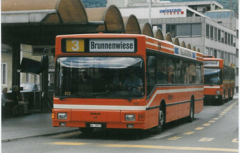 Aus dem Archiv: RVBW Wettingen 69/AG 19'571 MAN am 15. Juli 1998 Baden, Bahnhof