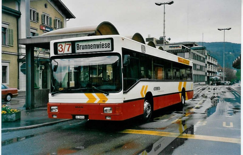 Aus dem Archiv: RVBW Wettingen 63/AG 56'616 MAN am 18. April 1999 Baden, Bahnhof