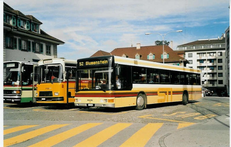 Aus dem Archiv: STI Thun Nr. 11/BE 26'748 MAN (ex TSG Blumenstein Nr. 2) am 27. September 1999 Thun, Bahnhof