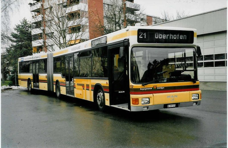 Aus dem Archiv: STI Thun Nr. 72/BE 397'172 MAN am 9. Dezember 1999 Thun, Garage