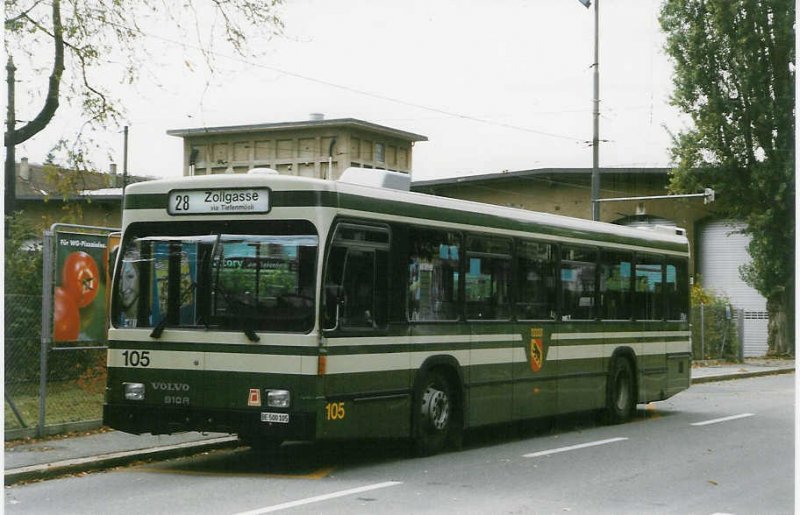 Aus dem Archiv: SVB Bern Nr. 105/BE 500'105 Volvo/R&J am 10. Oktober 1998 Bern, Brunnadernstrasse