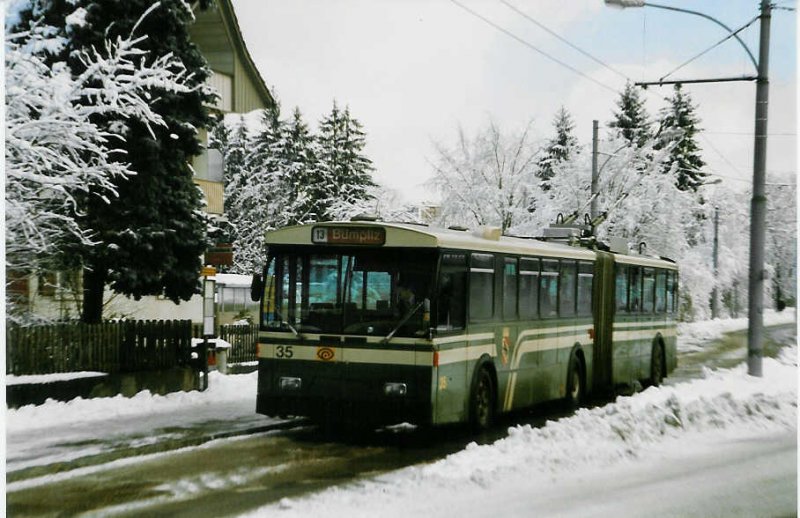 Aus dem Archiv: SVB Bern Nr. 35 FBW/R&J Gelenktrolleybus am 10. Februar 1999 Bern, Statthalterstrasse