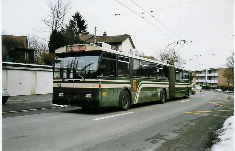 Aus dem Archiv: SVB Bern Nr. 43 FBW/R&J Gelenktrolleybus am 1. Mrz 1999 Bern, Bmpliz