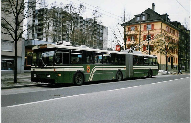 Aus dem Archiv: SVB Bern Nr. 58 FBW/Hess Gelenktrolleybus am 1. Mrz 1999 Bern, Steigerhubel