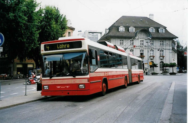 Aus dem Archiv: VB Biel Nr. 80 NAW/Hess Gelenktrolleybus am 13. Mrz 1999 Biel, Zentralplatz
