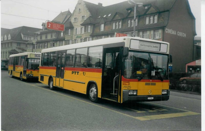 Aus dem Archiv: Voegtlin-Meyer, Brugg 77/AG 8965 Mercedes/Hess O 405 am 7. Februar 1998 Brugg, Bahnhof