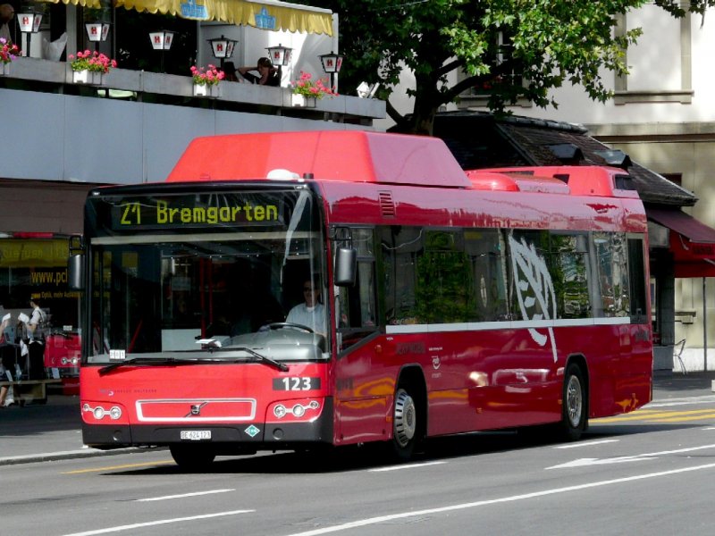 Bern Mobil - Erdgas Volvo 7700 Bus Nr.123 BE 624123 unterwegs auf der Linie 21 nach Bremgarten am 05.07.2008